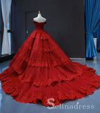 Real Picture Red Multi-layered Lace Formal Prom Dress Quinceanera Evening Dress SED069
