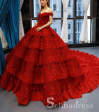Real Picture Red Multi-layered Lace Formal Prom Dress Quinceanera Evening Dress SED069