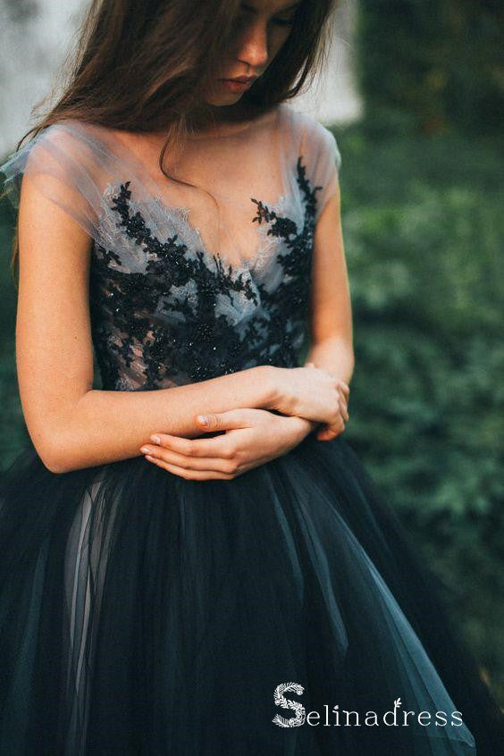Romantic Black Wedding Dresses Modest Long Train Lace Ombre Wedding Go SELINADRESS Romantic Black Wedding Dresses Modest Long Train Lace Ombre Wedding Go SELINADRESS