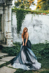 Romantic Black Wedding Dresses Modest Long Train Lace Ombre Wedding Go –  SELINADRESS