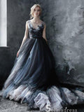 Romantic Black Wedding Dresses Modest Long Train Lace Ombre Wedding Gown SEW030