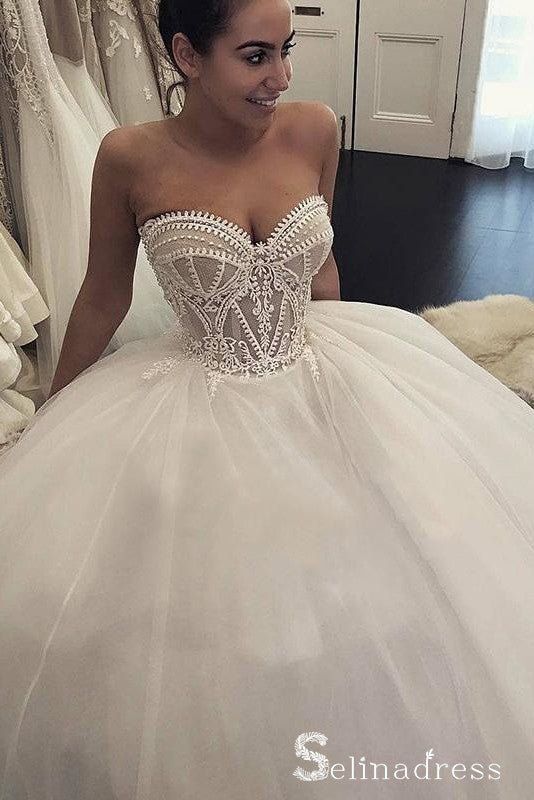 Romantic Sweetheart Wedding Dresses Ball Gown Appliques Bridal Gown SEW037|Selinadress