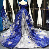 Royal Blue Off Shoulder Evening Dresses Ball Gown Sequined Formal Gown #SED210