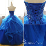 Royal Blue Strapless Lace Long Prom Dress Ball Gown Evening Dress SED109