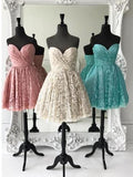 Ruched Sweetheart Lace Tiffany Blue Homecoming Dresses Short ANN5501