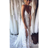 Rustic Rose Lace Wedding Dresses Sweep Train Beach Spaghetti Strap Boho Wedding Dress SEW006|Selinadress