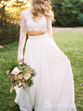 Rustic Two Pieces Long Sleeve See Through Country Wedding Dresses Bridal Gowns SEW051