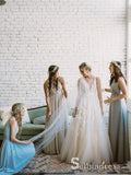 Rustic V neck Wedding Dresses Applique Lace Cheap Bridal Gown SEW023