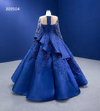 Scoop Neck Long Sleeve Ball Gowns Prom Dress Royal Blue Evening Gowns RSM222104