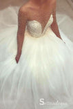 See Through Long Sleeve Wedding Dresses Elegant Beading Sparkly Bridal Gown SEW025|Selinadress