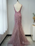 Selina Luxury Mermiad Sexy Prom Dress With Feather Tassel Long Prom Evening Gowns SC048