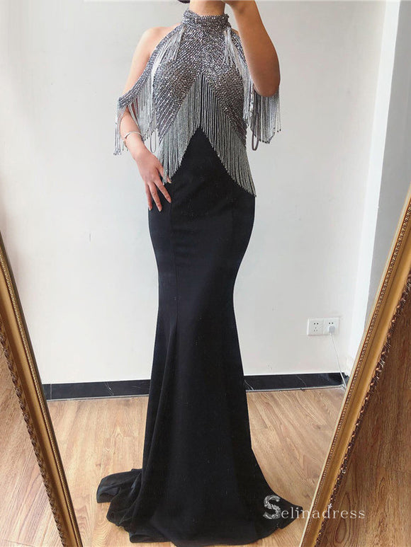 Selina Mermaid High Luxury Silver Tassel Feather Dubai Wedding Prom Evening Gowns SC046-Real pictures!
