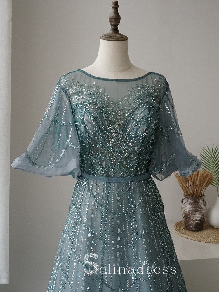 Selinadres Bateau Beaded Long Prom Dress Luxurious Evening Formal Gown SELINADRESS Selinadres Bateau Beaded Long Prom Dress Luxurious Evening Formal Gown SELINADRESS