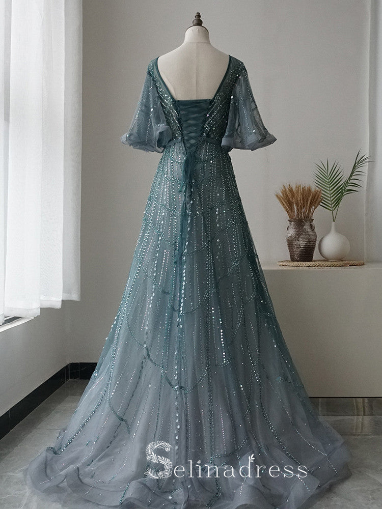 Selinadres Bateau Beaded Long Prom Dress Luxurious Evening Formal Gown SELINADRESS Selinadres Bateau Beaded Long Prom Dress Luxurious Evening Formal Gown SELINADRESS