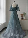 Selinadres Bateau Beaded Long Prom Dress Luxurious Evening Formal Gown SC058
