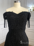 Selinadres Off-the-shoulder Lace Long Prom Dress Black Evening Gown CBD003