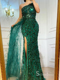 Selinadres One Shoulder Full Beaded Long Prom Dress Luxury Evening Formal Gown CBD001