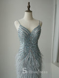 Selinadres Spaghetti Straps Beaded Long Prom Dress Luxurious Evening Formal Gown SC056