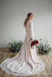 A-line Long Sleeve Rustic Lace Wedding Dresses With Sweep Train Wedding Dress SEW059