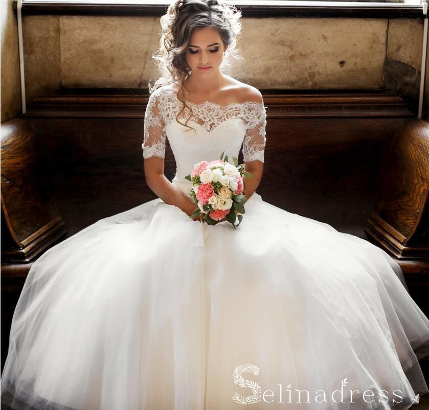 A-line Off-the-shoulder Lace Wedding Dresses With Sleeve Princess