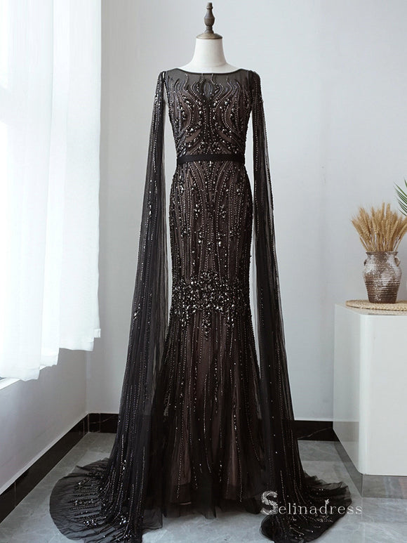 Selinadress Black Luxury Dubai Long Evening Dress Formal Gowns SC085