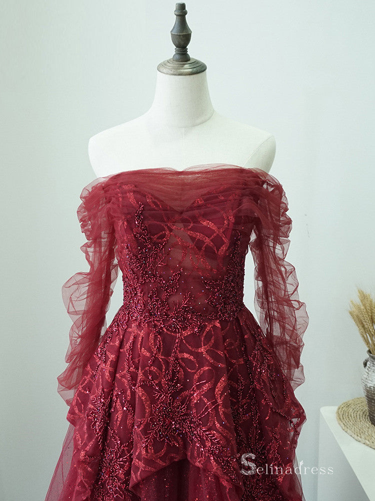 Selinadress Burgundy Long Sleeve Long Prom Dress Formal Evening Gowns SELINADRESS Selinadress Burgundy Long Sleeve Long Prom Dress Formal Evening Gowns SELINADRESS