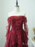 Selinadress Burgundy Long Sleeve Long Prom Dress Formal Evening Gowns SC084
