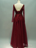Selinadress Burgundy Sequins Lace Prom Dress Formal Evening Gowns SC061