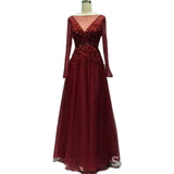 Selinadress Burgundy Sequins Lace Prom Dress Formal Evening Gowns SC061