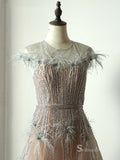 Selinadress Dubai Luxury A-line Prom Dress With Feather Tassels Evening Formal Gown SC0108