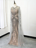 Selinadress Dubai Luxury Long Sleeve Sparkly Prom Dress Champagne Evening Dress Formal Gown SC0105
