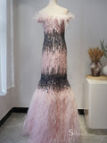 Selinadress Dubai Luxury Pink Prom Dress With Feather Tassels Evening Formal Gown SC0107