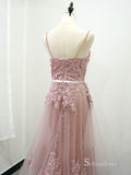 Selinadress Elegant 3d Floral Lace Pink Prom Dress Spaghetti Straps Evening Dress Formal Gown SC0102