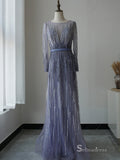 Selinadress Elegant A-line Beaded Peach Long Prom Dress Formal Evening Gowns SC078