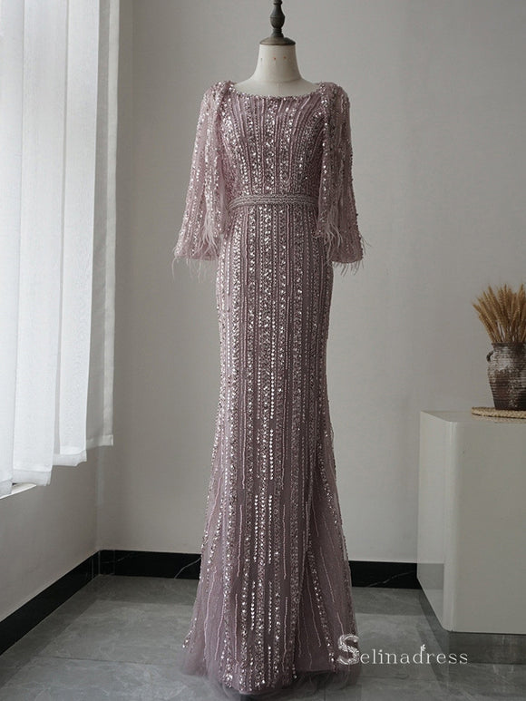 Selinadress Elegant Crystal Tassel Dubai Luxury Prom Dress Formal Evening Gowns SC069
