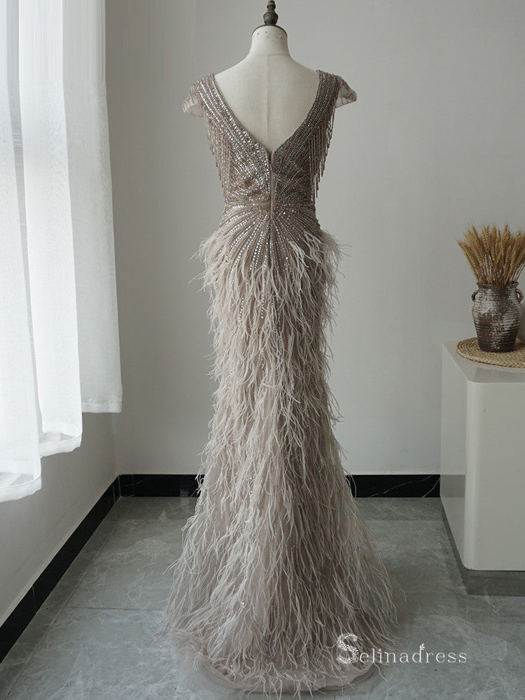 Selinadress Elegant Crystal Tassel Feather Dubai Luxury Prom Dress For SELINADRESS Selinadress Elegant Crystal Tassel Feather Dubai Luxury Prom Dress For SELINADRESS