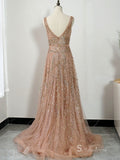 Selinadress Elegant V neck Sparkly Lace Luxury Prom Dress Evening Dress Formal Gown SC0103