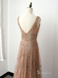 Selinadress Elegant V neck Sparkly Lace Luxury Prom Dress Evening Dress Formal Gown SC0103