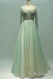 Selinadress Green Long Sleeve Luxury Prom Dress Formal Evening Gowns SC062