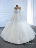 Selinadress High Neck Long Sleeve Beaded Wedding Dress White Luxury Ball Gown Bridal Gowns SPL67198|Selinadress