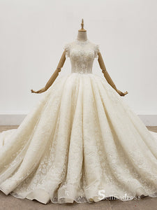 Selinadress High Neck Sparkle Sleeveless Luxury Wedding Dress illusion Wedding Gowns CB017