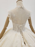Selinadress High Neck Sparkle Sleeveless Luxury Wedding Dress illusion Wedding Gowns CB017