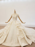Selinadress illusion Princess Champagne Wedding Dress Ruffle Luxury Wedding Gowns SDW011