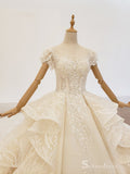 Selinadress illusion Princess Champagne Wedding Dress Ruffle Luxury Wedding Gowns SDW011