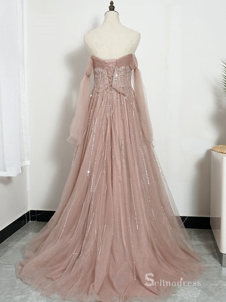 Selinadress Luxury Off-the-shoulder Pink Prom Dress Evening Dress Form SELINADRESS Selinadress Luxury Off-the-shoulder Pink Prom Dress Evening Dress Form SELINADRESS
