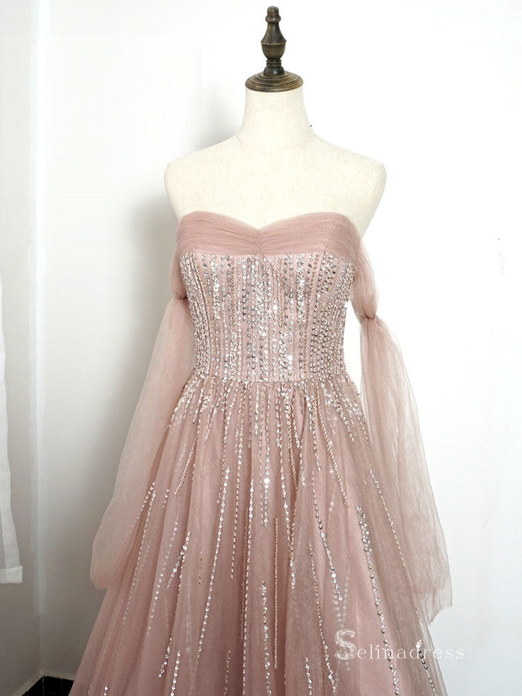 Selinadress Luxury Off-the-shoulder Pink Prom Dress Evening Dress Form SELINADRESS Selinadress Luxury Off-the-shoulder Pink Prom Dress Evening Dress Form SELINADRESS