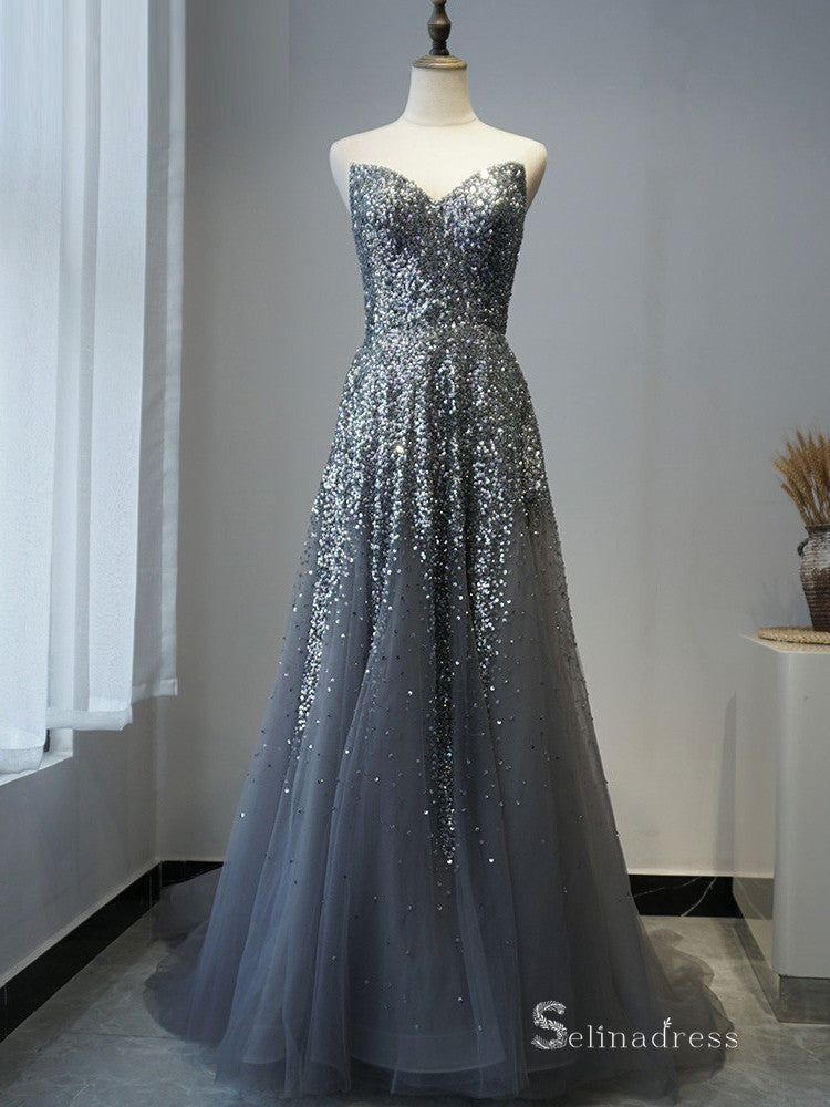 Selinadress Luxury Princess Silver Long Prom Dress Graduation Formal E SELINADRESS Selinadress Luxury Princess Silver Long Prom Dress Graduation Formal E SELINADRESS