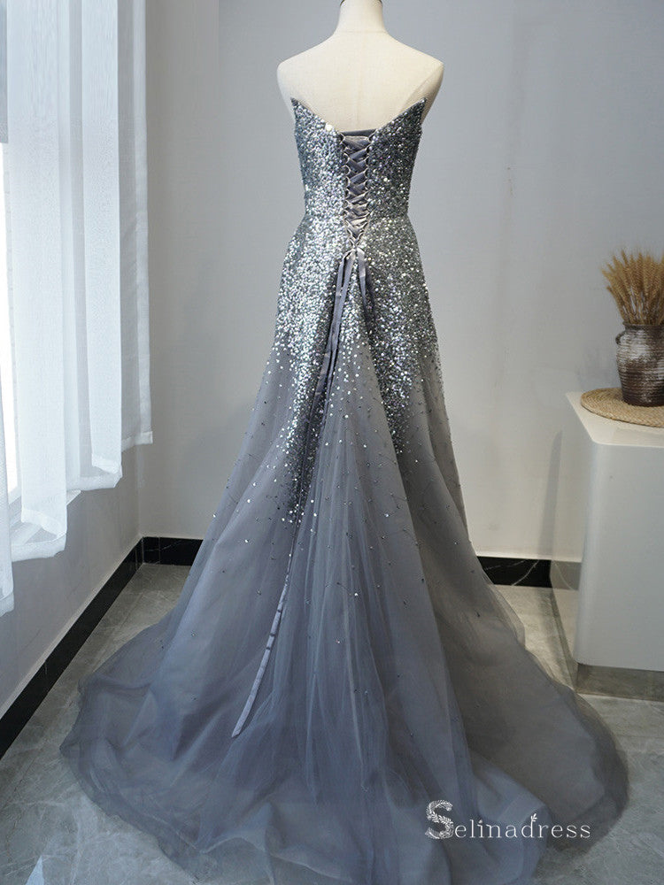 Selinadress Luxury Princess Silver Long Prom Dress Graduation Formal E SELINADRESS Selinadress Luxury Princess Silver Long Prom Dress Graduation Formal E SELINADRESS