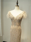Selinadress Luxury V neck Prom Dress Elegant Feather Tassel Evening Dress Formal Gown SC099