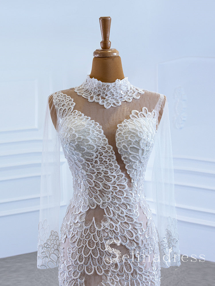 Selinadress Mermaid High Neck Long Sleeve Special Lace Wedding Dress B SELINADRESS Selinadress Mermaid High Neck Long Sleeve Special Lace Wedding Dress B SELINADRESS